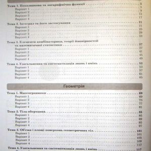 Тематичні контрольні роботи з математики у форматі ЗНО 11 клас